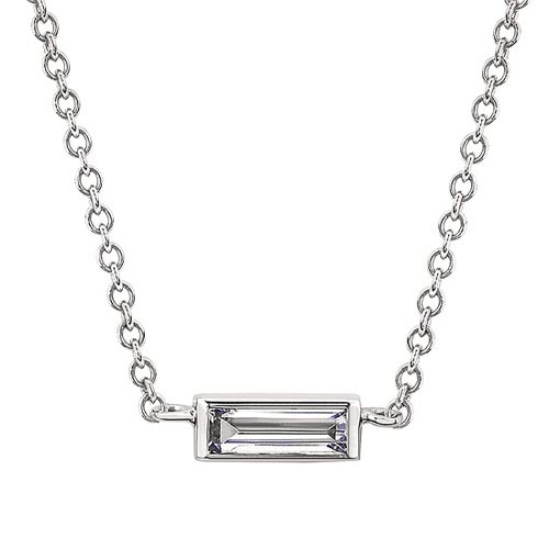 14k White Gold Solitaire 1/6 ct Diamond Baguette Necklace