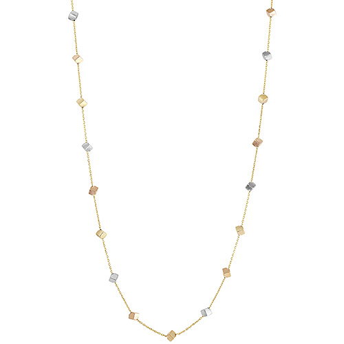 14k Tri-color Gold Cube Station Necklace