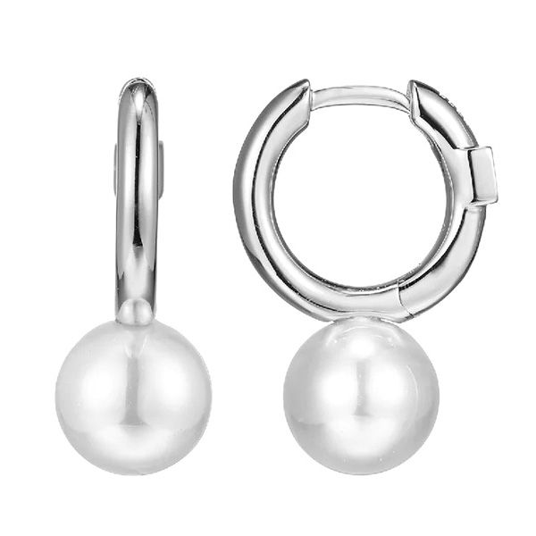 ELLE Sterling Silver 8mm White Shell Pearl Hoop Earrings