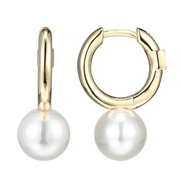 ELLE Gold-plated Sterling Silver 8mm White Shell Pearl Hoop Earrings