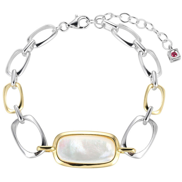 ELLE Gold-plated Sterling Silver Mother of Pearl Bezel Bracelet