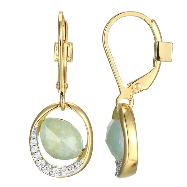 ELLE Gold-plated Sterling Silver Amazonite and Crystal Doublet Leverback Drop Earrings