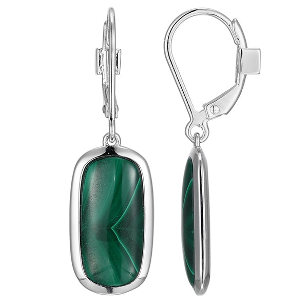 ELLE Sterling Silver Malachite Leverback Earrings