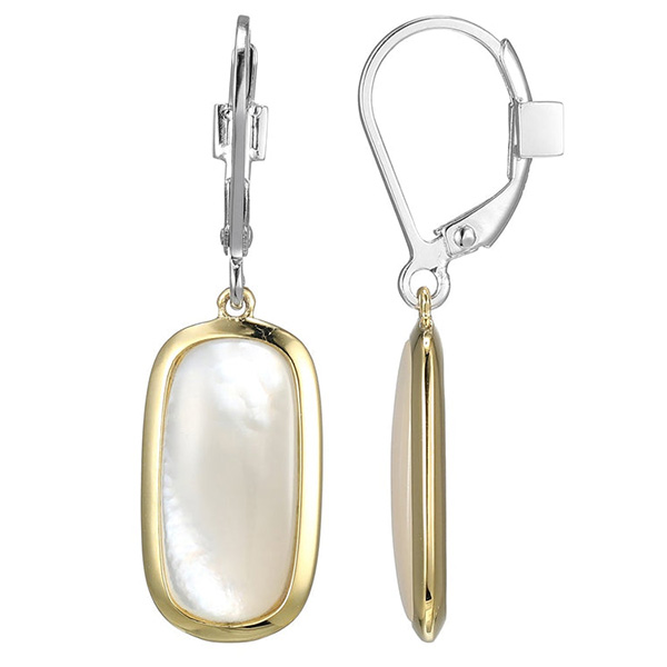 ELLE Gold-plated Sterling Silver Mother of Pearl Leverback Earrings