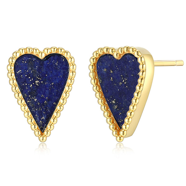 ELLE Gold-plated Sterling Silver Long Love Lapis Heart Earrings