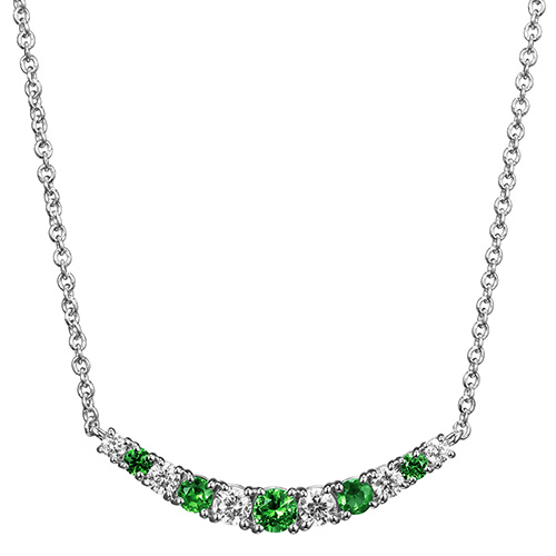 Sterling Silver Created Emerald and Lab Grown Diamond Curved Bar Necklace