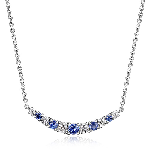 Sterling Silver Created Blue Sapphire and Lab Grown Diamond Curved Bar Necklace