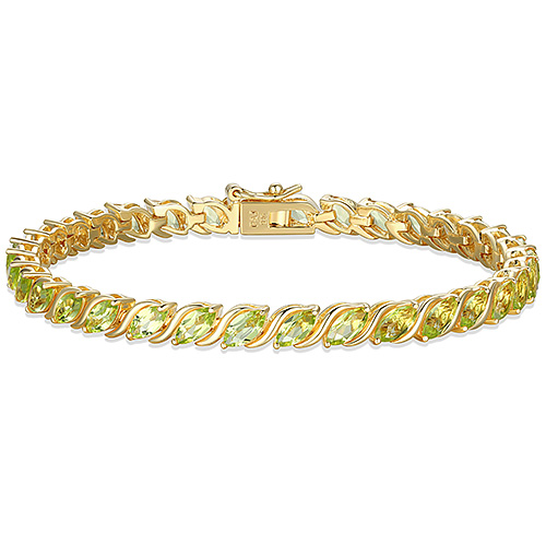 18k Yellow Gold over Sterling Silver Marquise Genuine Peridot Tennis Bracelet