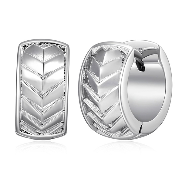 Ethos Sterling Silver Chevron Design Huggie Hoop Earrings