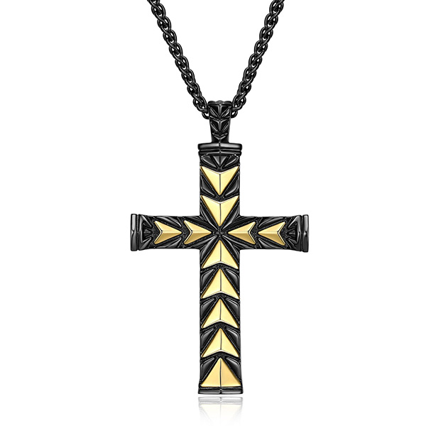 Ethos Men's Black Rhodium and Gold Plated Sterling Silver Cross Necklace