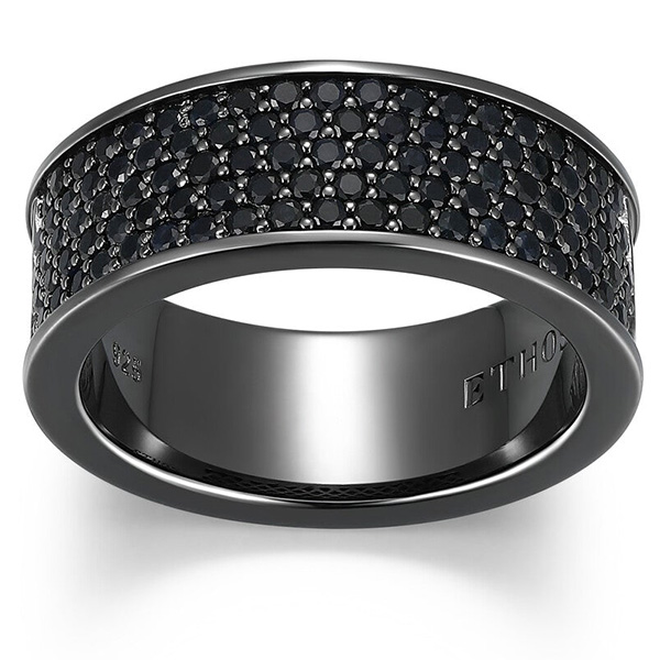 Ethos Men's Black Ice Gunmetal Sterling Silver and Black Sapphire Ring