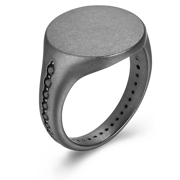 Ethos Men's Gunmetal Sterling Silver and Black Sapphire Signet Ring