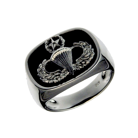 US Army Master Parachutist Badge Ring with Black Onyx