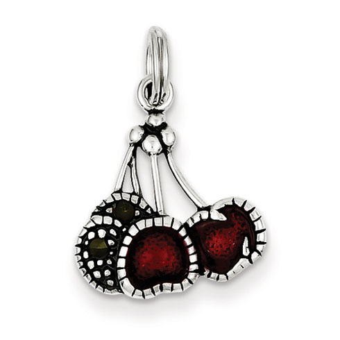 Sterling Silver Enameled Red Cherries Charm