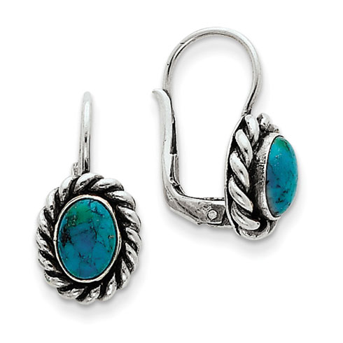 Sterling Silver Oval Turquoise Leverback Earrings