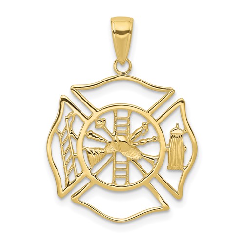 10k Yellow Gold Firefighter Outline Pendant 7/8in