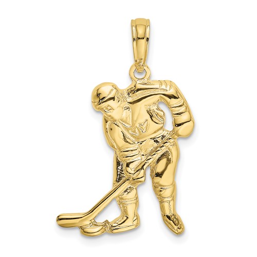 10k Yellow Gold Hockey Player with Stick and Puck Pendant