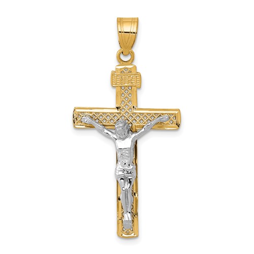 10k Two-tone Gold Lattice Cross With Crucifix Pendant 1.25in