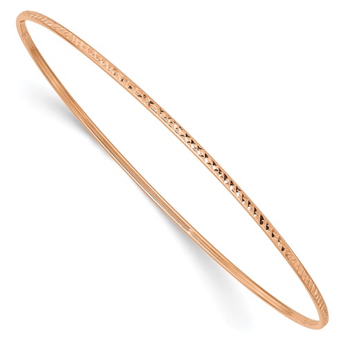 10k Rose Gold 8in Diamond-cut Hollow Bangle Bracelet 1.5mm