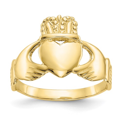 10k Yellow Gold Claddagh Ring with Open Back