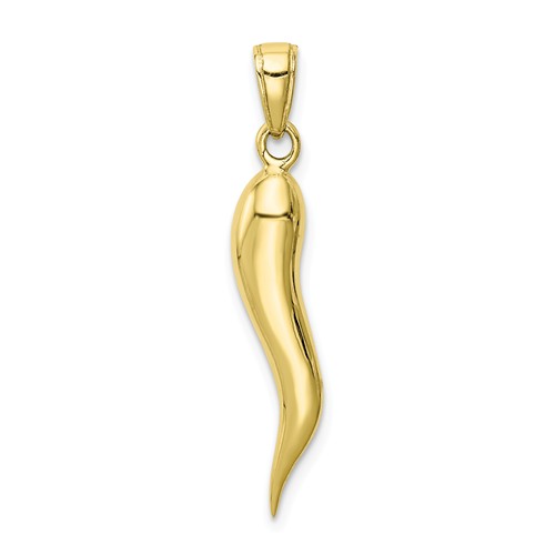 10k Yellow Gold Solid Italian Horn Pendant 1in