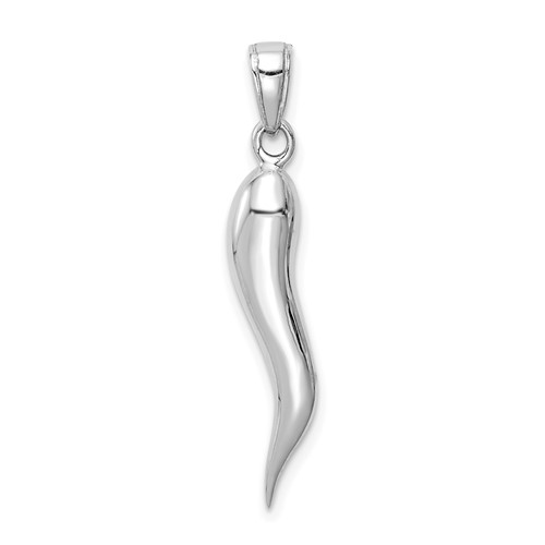 10k White Gold Solid Italian Horn Pendant 1in