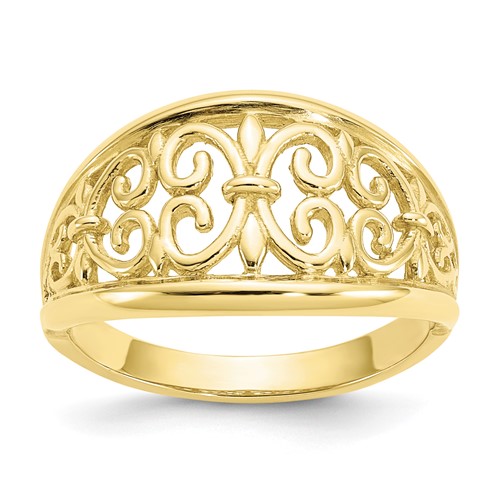 10k Yellow Gold Fleur-De-Lis Ring with Tapered Design