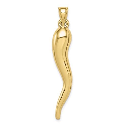 10k Yellow Gold Hollow Italian Horn Pendant 1 3/4in