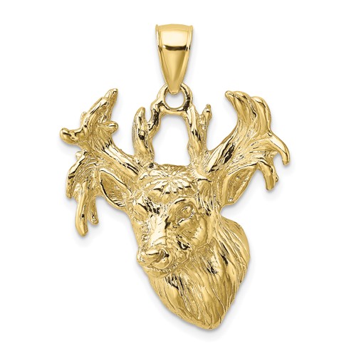 10k Yellow Gold Deer with Antlers Pendant 1in