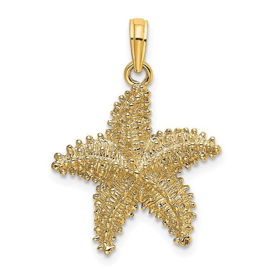 10k Yellow Gold Beaded and Polished Starfish Pendant 3/4in