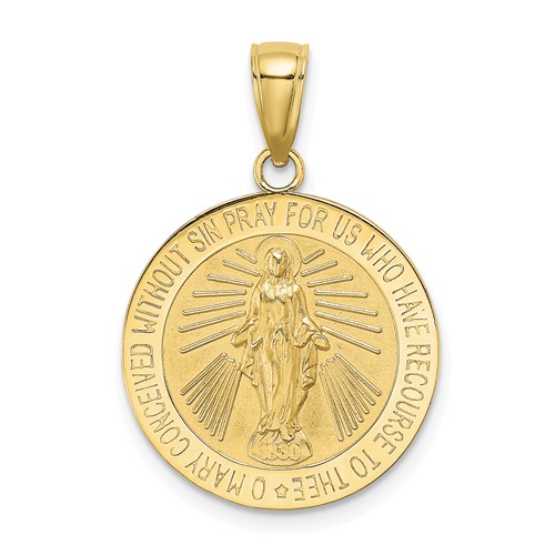 10k Yellow Gold Polished and Satin Miraculous Medal Charm 5/8in