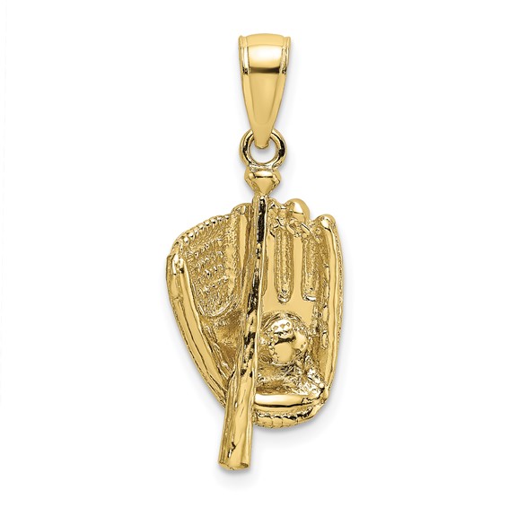 10k Yellow Gold Baseball Glove and Baseball Pendant 5/8in