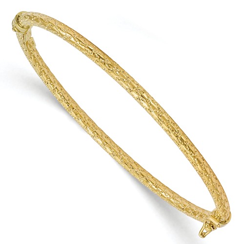 10k Yellow Gold 7in Italian Hinged Textured Bangle Bracelet 3.2mm