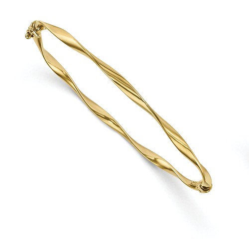 10k Yellow Gold 7in Italian Hinged Wavy Bangle Bracelet 3mm