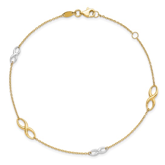 10k Two-tone Gold Infinity Charm Station Anklet