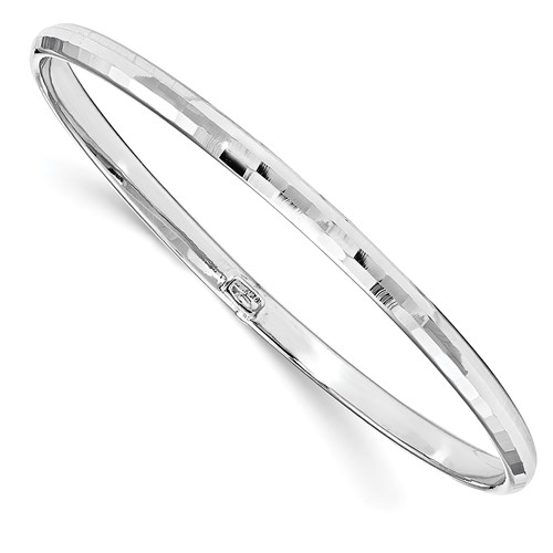 10k White Gold 7in Italian Polished and Textured Slip-on Bangle Bracelet