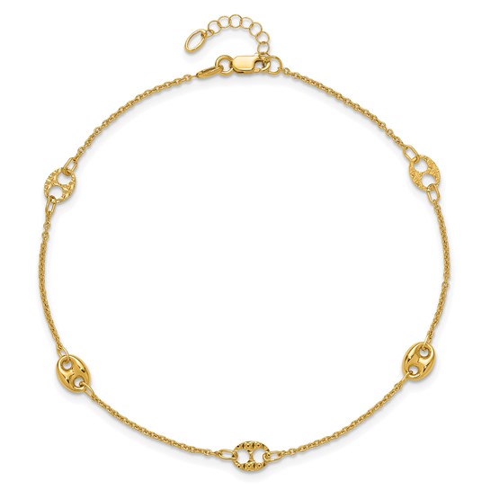 10k Yellow Gold Mariner Link Station Textured and Polished Anklet