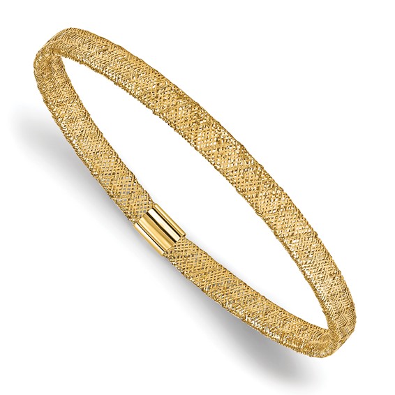 10k Yellow Gold Flat Slender Stretch Mesh Bangle Bracelet