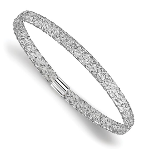 10k White Gold Flat Stretch Mesh Bangle Bracelet