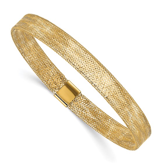 10k Yellow Gold Flat Stretch Mesh Bangle Bracelet 7mm Wide