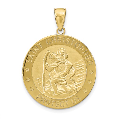 10k Yellow Gold Round Saint Christopher Medal 1in