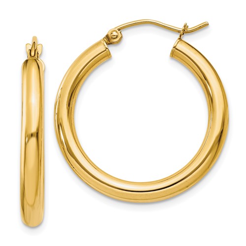 10k Yellow Gold 1in Lightweight Round Hoop Earrings 3mm