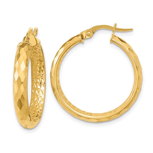 10k Yellow Gold 1in Diamond-cut Inside and Out Hoop Earrings 3.75mm