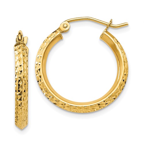 10k Yellow Gold 3/4in Knife Edge Diamond-cut Hoop Earrings