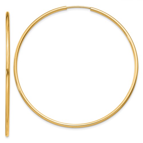 10k Yellow Gold 2in Endless Hoop Earrings 1.5mm