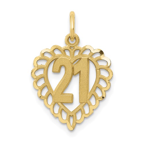 10k Yellow Gold Number 21 Heart Pendant