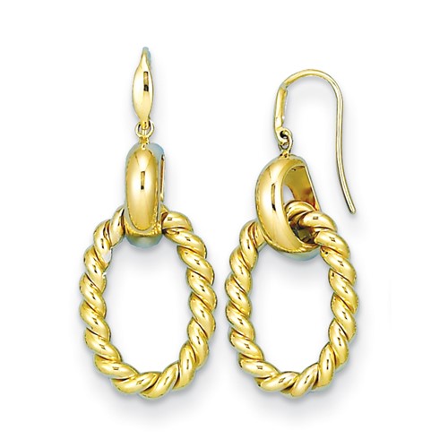 14k Yellow Gold Twist Link Dangle Earrings