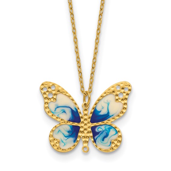 14k Yelow Gold Enameled Butterfly Necklace