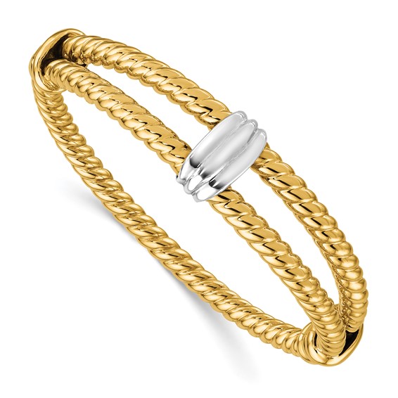 14K Two-tone Gold Twisted Two Strand Bangle Bracelet