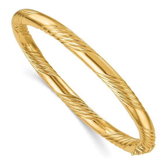 14k Yellow Gold Polished and Twisted Hinged Bangle Bracelet